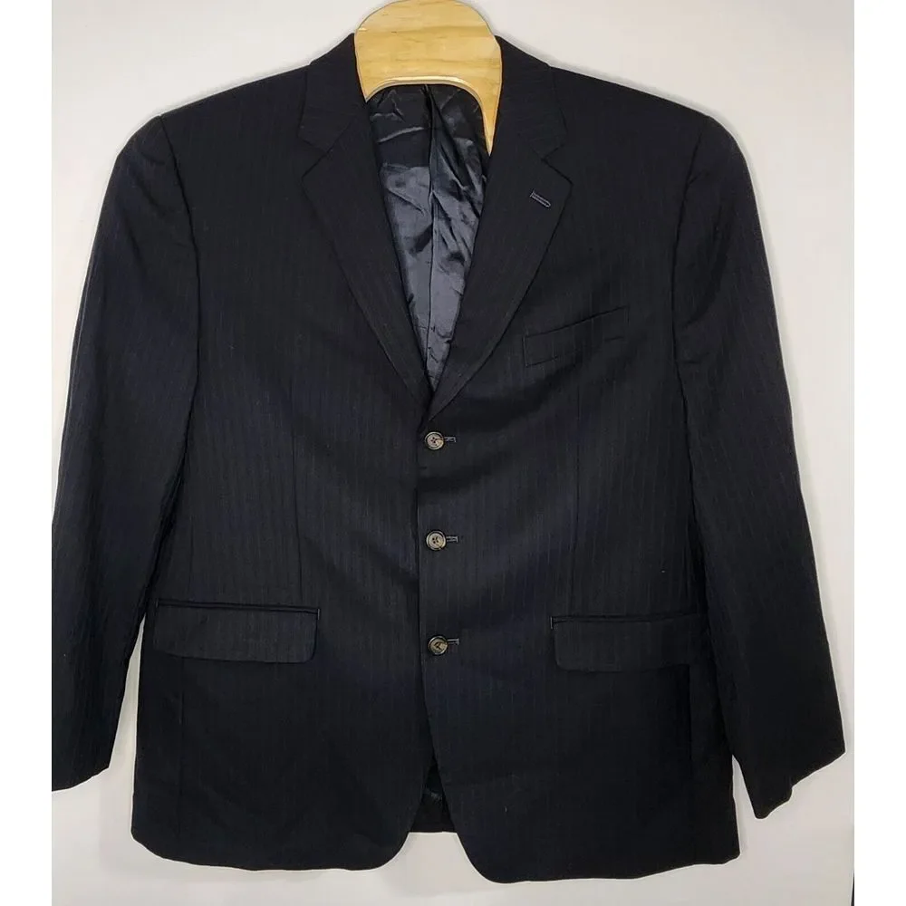 Ralph Ralph Lauren Mens Size 46R 100% Wool Blue Striped‎ Blazer with Vest